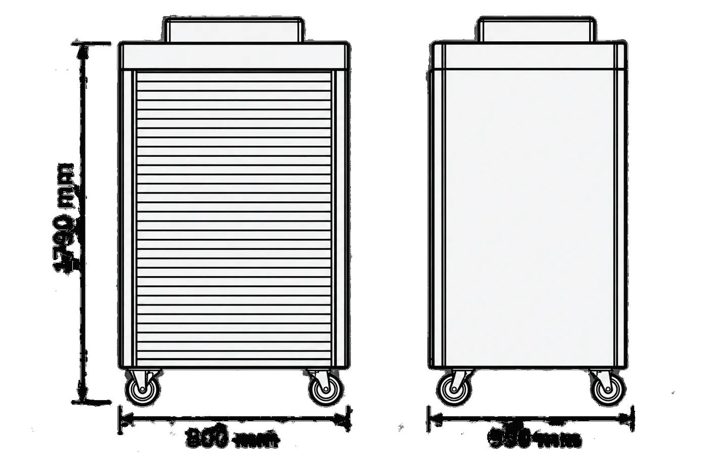 Refrigerated proofing cabinet dimensions: 800 x 950 x 1790 mm
